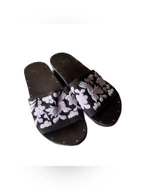 Beek x Anthropologie Love Bird Slide Sandal Women's 8 Leather Embroidered Summer